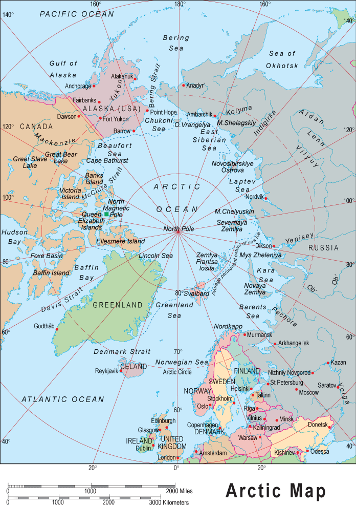 Arctic Map - Map of the Arctic Ocean and North Polar Region