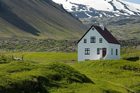 White house near Snaefells Jokull, Iceland