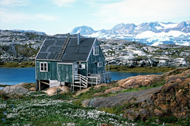 Remote wooden house in Tiniteqilaaq, East Greenland